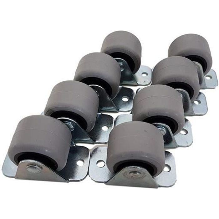Lot de mini-roulettes de 30 mm en caoutchouc et plastique fixées sur une plaque pivotante en métal - Pour meubles, appareils élec