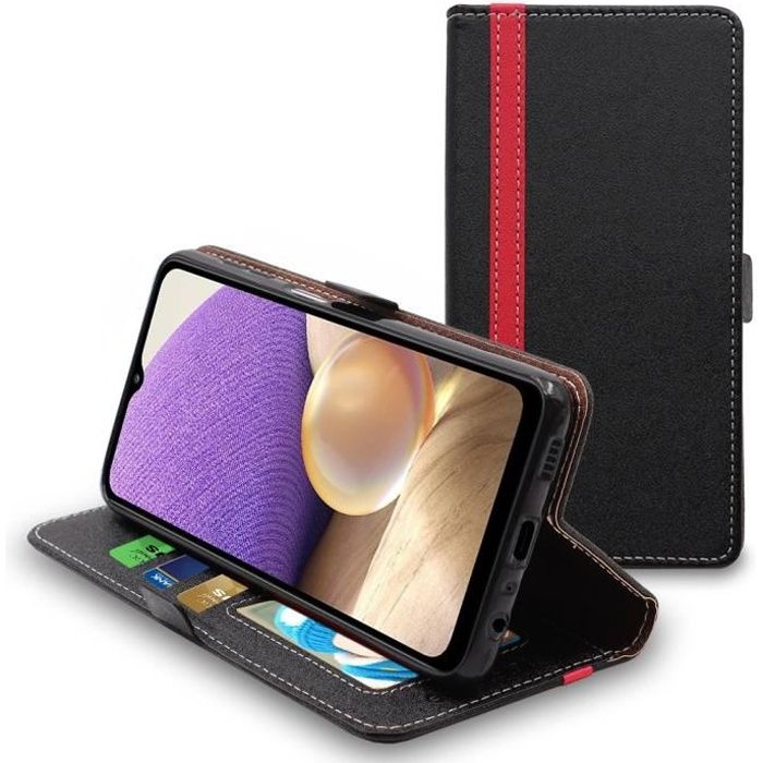 ebestStar ® pour Samsung Galaxy A32 5G - Etui Portefeuille PU Cuir Porte-Cartes, Noir - Rouge
