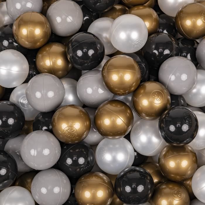 KiddyMoon 50 7Cm Balles Colorées Plastique Pour Piscine Enfant Bébé Fabriqué En EU, Noir-Or-Gris