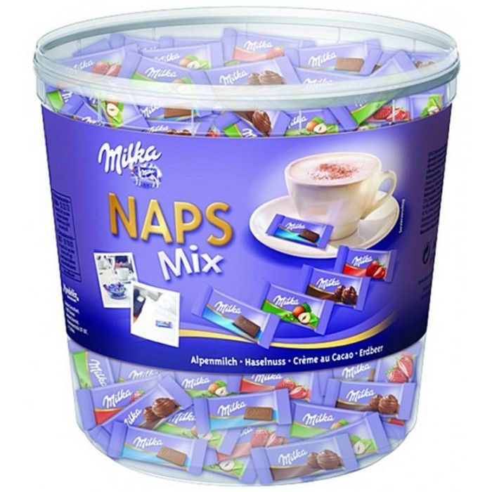 MILKA Naps Mix - Assortiment de Chocolat au Lait du Pays Alpin : Chocolat au Lait, Crème Cacao, Noisettes, Fraise - Tubo d'1 kg