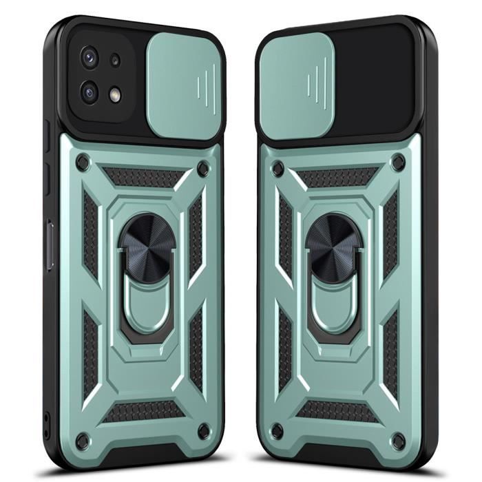 Coque pour Samsung Galaxy A22 5G TPU en PC Antichoc Case avec Protection pour Appareil Photo Coulissante,Vert