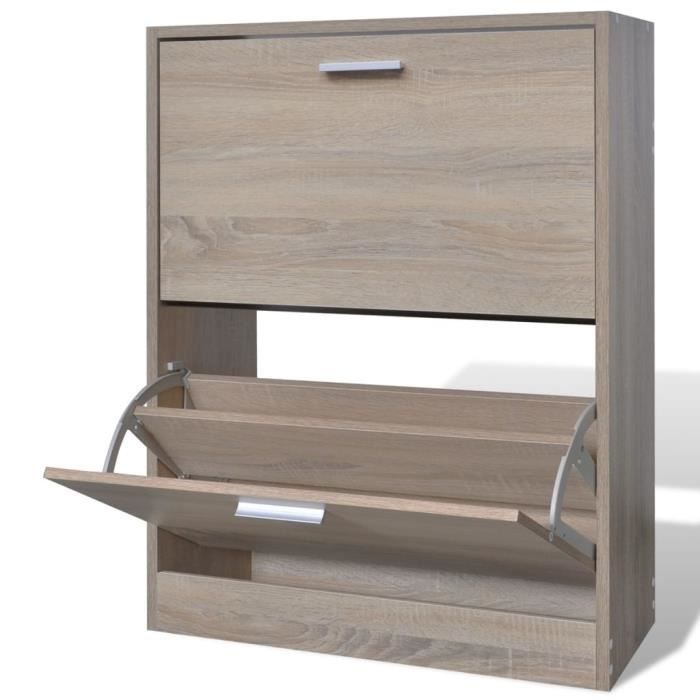 Luxueux Magnifique-Meuble à chaussures Porte-chaussures Range chaussures en bois avec 2 compartiments Aspect chêne