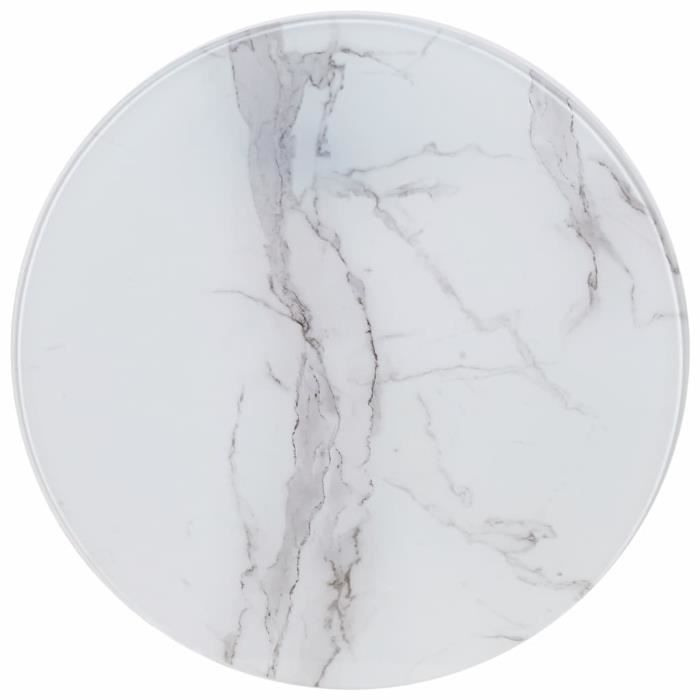Luxueux Magnifique-Dessus de table Plateaux Blanc ?70 cm Verre avec texture de marbre