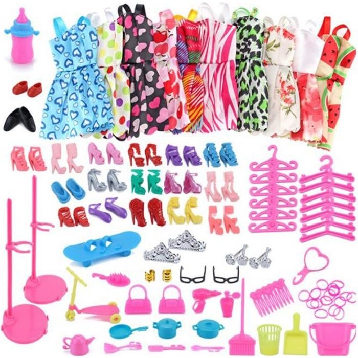 98 pcs vêtements de poupée pour poupées Barbie comprennent 10 robes de tenues de fête Pcs et 88 accessoires de pour diverses