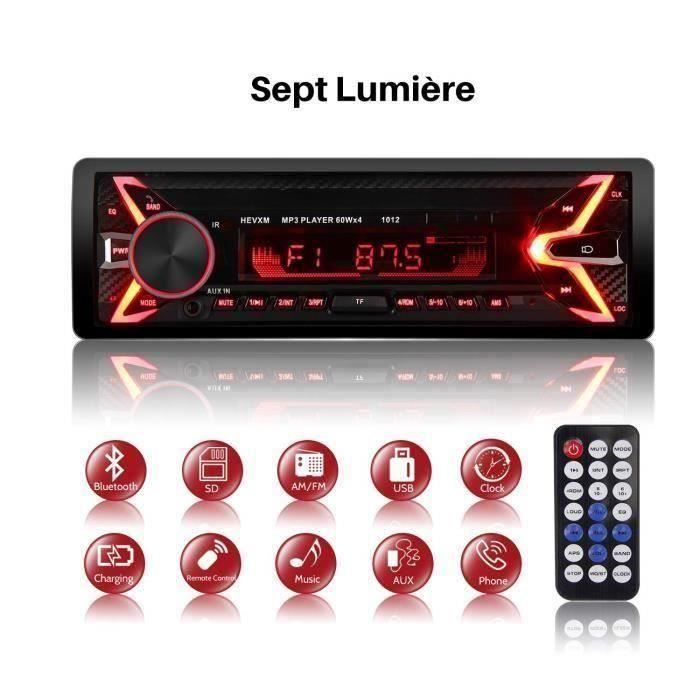 WT22952-Autoradio Bluetooth 1 Din Poste Radio Voiture 7 Couleurs d'éclairage FM-AM-MP3-SD-USB Multimédia Bluetooth Player + Téléco