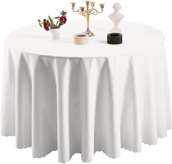 WedDecor Nappe Ronde Blanche De Qualité Supérieure De 228,6 Cm En Tissu Polyester Durable Pour Mariage, Anniversaire, Dîner, Fête, événement, Décoration