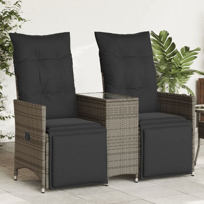 NEUF Canapé de jardin inclinable 2 places - avec table gris poly rotin - 130x59x92 cm - 365717