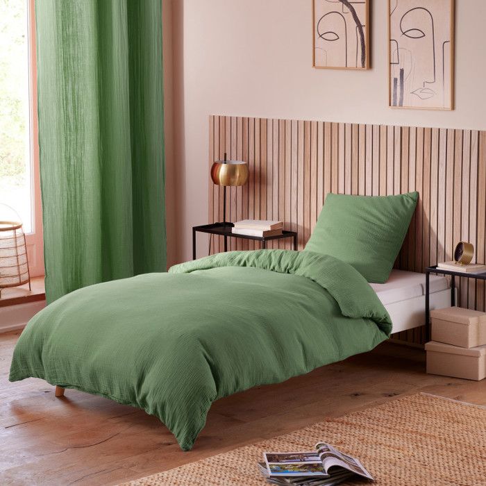 Parure de draps 3 pièces Noah Gaze de Coton pour lit 1 Place - 90x190 - Noah Olive Parure de draps 3 pièces Noah Gaze de Coton pour lit 1 Place - 90x190 - Noah Olive