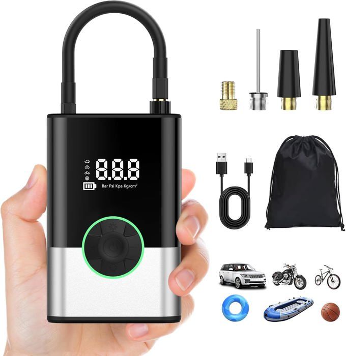 Pompe à Air électrique LERWAY 6000mAh - Portable Rechargeable Pour Voiture, Vélo, Ballons - Avec écran LCD