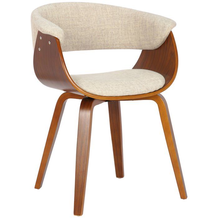 Chaise de bureau salle a manger style scandinave avec revêtement en tissu creme cadre en bois couleur noyer 10_0002197