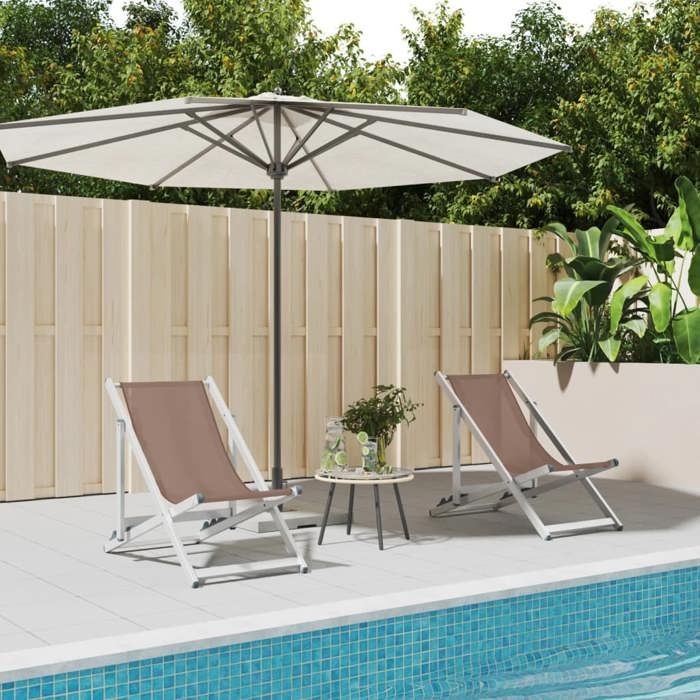 vidaXL Chaises de plage pliantes lot de 2 Bois et tissu - vue 4