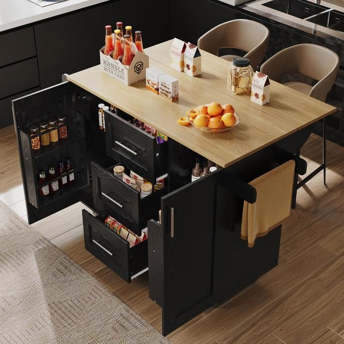 Desserte de cuisine Armoire buffet Chariot extensible 4tiroirs 2portes  Étagères 137,9x45 73x92,5cm