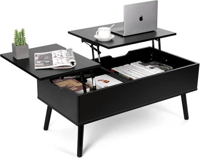 VOWNER Table Basse Réglable en Hauteur, Pull-Out, Table Basse Extensible, Compartiment de Rangement Séparé et Caché, Double Plateau Relevable, Noix Couleur VOWNER Table Basse Réglable en Hauteur, Pull-Out, Table Basse Extensible, Compartiment de Rangement Séparé et Caché, Double Plateau Relevable, Noix Couleur