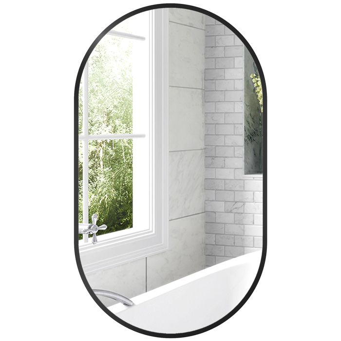 Miroir ovale - HOMCOM - cadre en aluminium - style minimaliste - montage vertical ou horizontal - 40 x 70 cm - noir