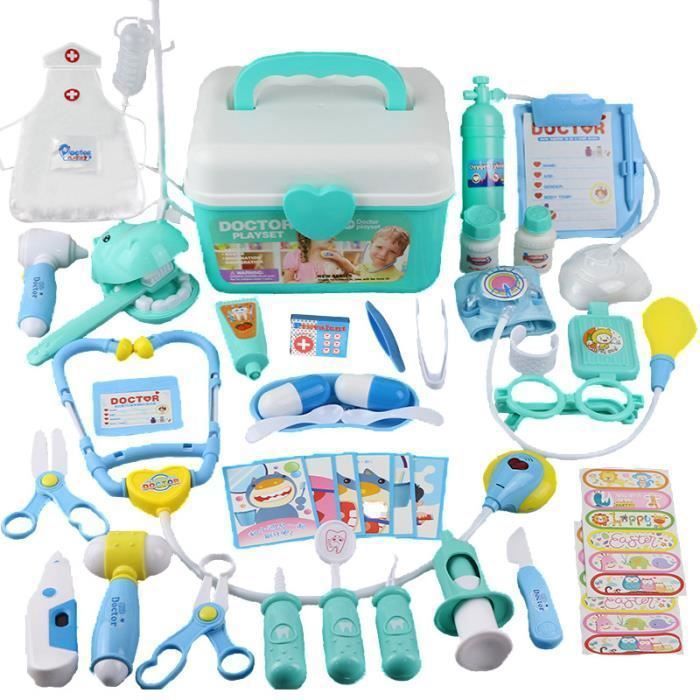 46 kit de Mdecin Jouets Dguisement de Docteur Rle Jouets du Docteur Imitation avec Outils Mdical pour Enfant Fille Bleu PZCC