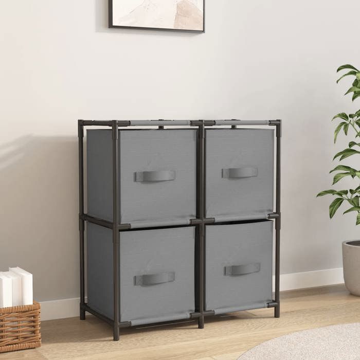 CLARENCE® Grande Armoire Haute de Rangement 4 paniers en tissu Gris 63x30x71 cm Acier LL225