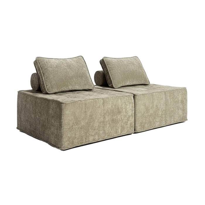 Lot de 2 fauteuils en tissu pour canapé modulable avec coussin taupe Tiby Oviala Lot de 2 fauteuils en tissu pour canapé modulable avec coussin taupe Tiby Oviala