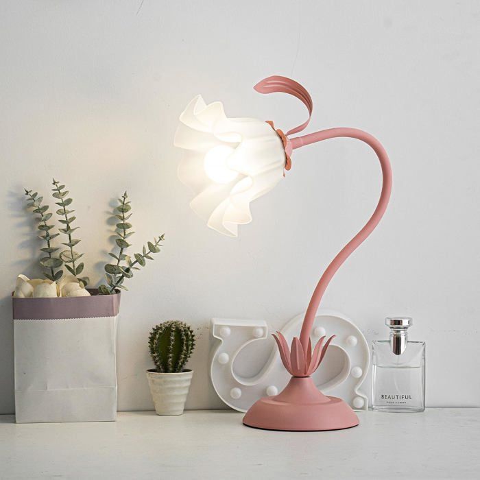 Lampe de bureau enfant Fleur LED col de cygne rose – 3 lampes E27 réglables 50 cm