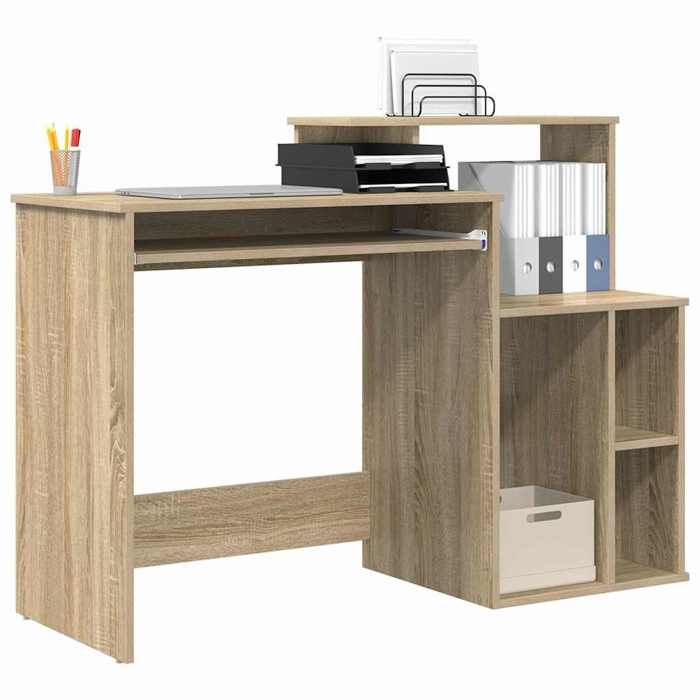 Bureau en bois dingénierie - CLARENCE - Chêne sonoma - 120 5 x 44 x 88 5 cm - Avec tiroir - 2 étagères