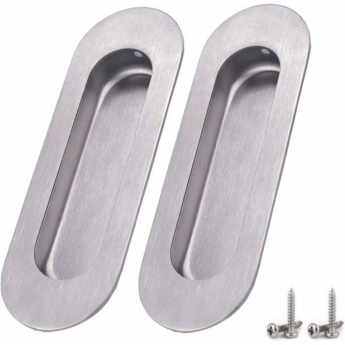 Paquet de 2 Poignées– Argent de Porte à Porte Coulissantes Poignée Ovale Encastrées en Acier Inoxydable Brossé Satiné Poignée