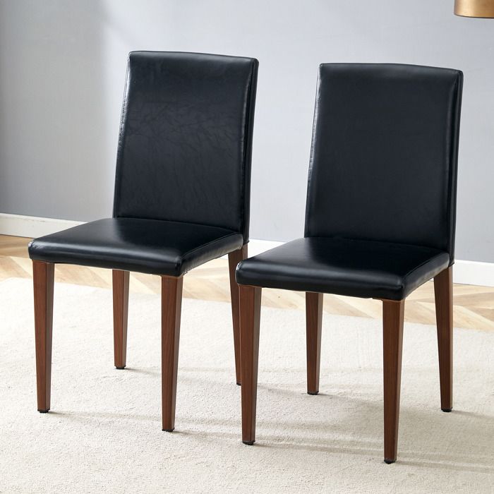 Chaises de salle à manger minimalistes - Lot de 2 - Noyer+noir - Métal - Cuir PU - 41x47x90 cm - 6.25 kg
