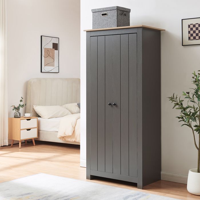 Armoire de chambre Trorjam 175 x 80 x 52 cm gris effet chêne