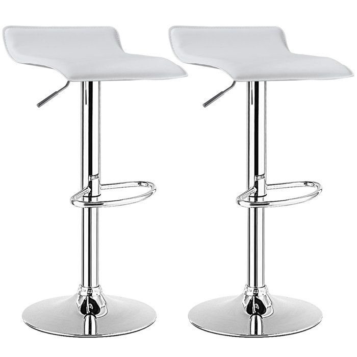 GIANTEX Tabourets de Bar- Lot de 2 Chaises de Bar Rembourrées- Hauteur Réglable - Siège Pivotant- Charge 120kg- Salon Cuisine- Blanc