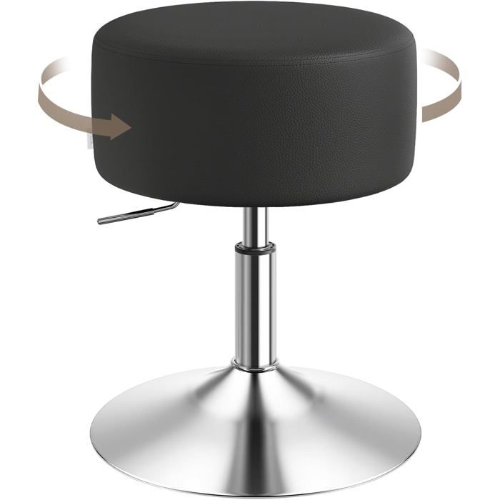 Tabouret Coiffeuse Réglable Hauteur 54-69cm Pivotant Siège Rembourré Similicuir Noir pour Salon Chambre