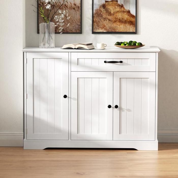 Buffet bas 107x40x83.4 cm avec 3 portes Buffet de cuisine avec tiroir Idéal pour la salle à manger le salon et lentrée (blanc)