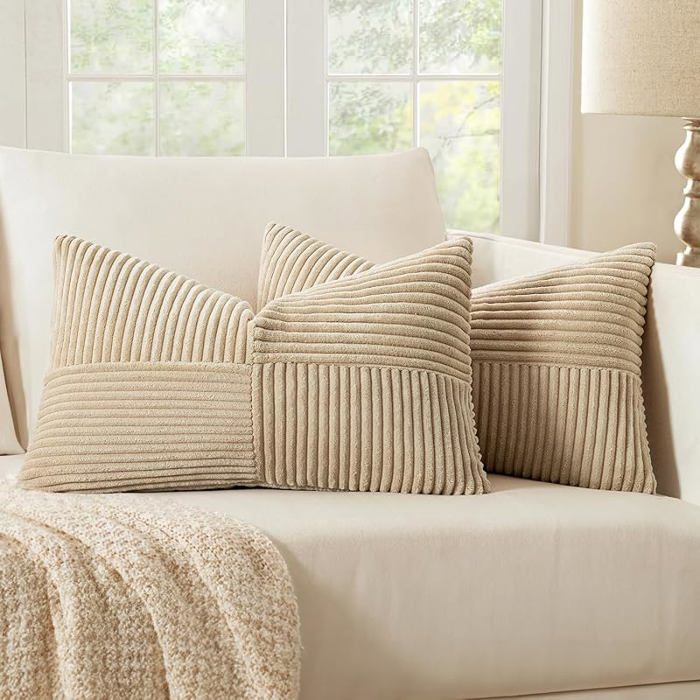 Lot de 2 Housse Coussin en Velours Côtelé 30x50cm Beige Housse de Coussin Decoratif Coussin de Canapé 50 X 30 CM HOUSSE DE COUSSIN