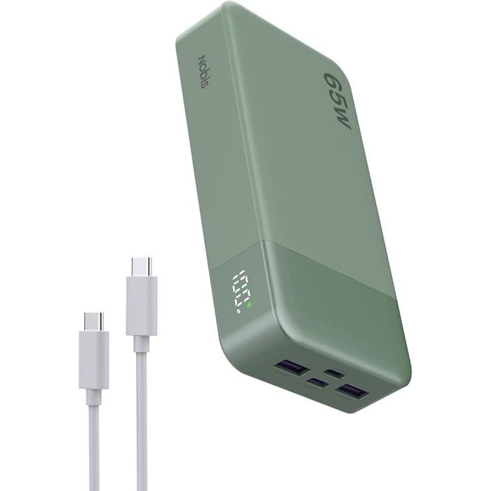 Batterie externe NOBIS 65W 20000mAh charge rapide PD QC 2 x USB-C et 2 x USB-A Power Bank avec affichage numérique pour telepho