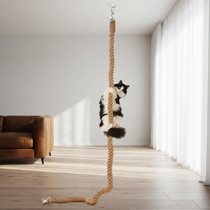 Corde Escalade Chat 1 Pièce 5cm x 2.7m - Avec Crochet Fixation Murale Intérieur Extérieur - Accessoire Félin Dupcheliry