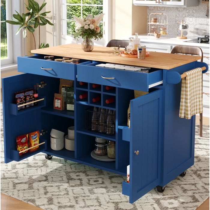 Desserte de cuisine102x45x92 cm rangement modulable porte-bouteilles MDF et métal bleu