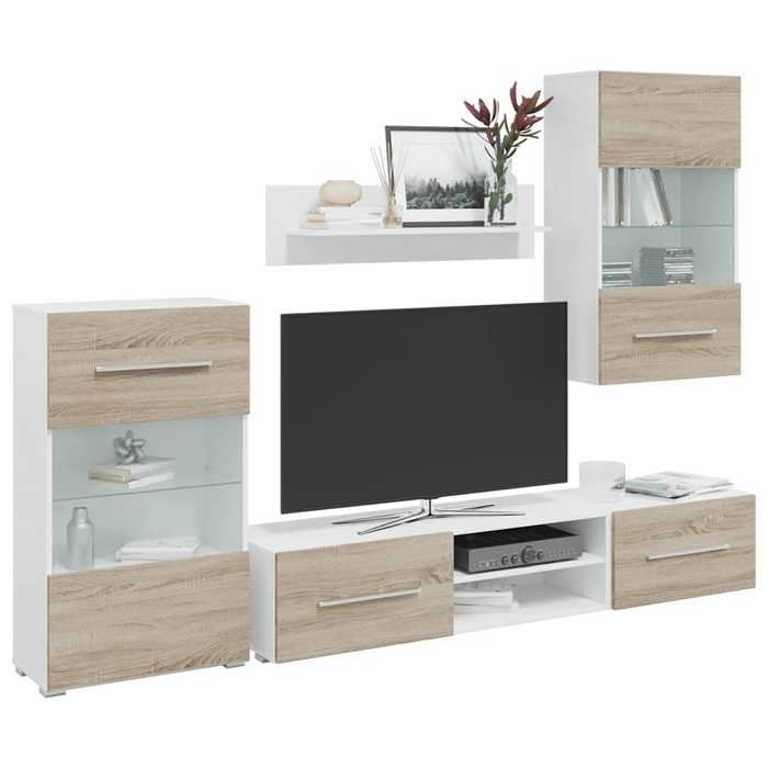 Set Meubles TV - ARMOIRES TV - avec lumière LED - 5pcs chêne sonoma bois dingénierie 120x39.5x34 cm T687