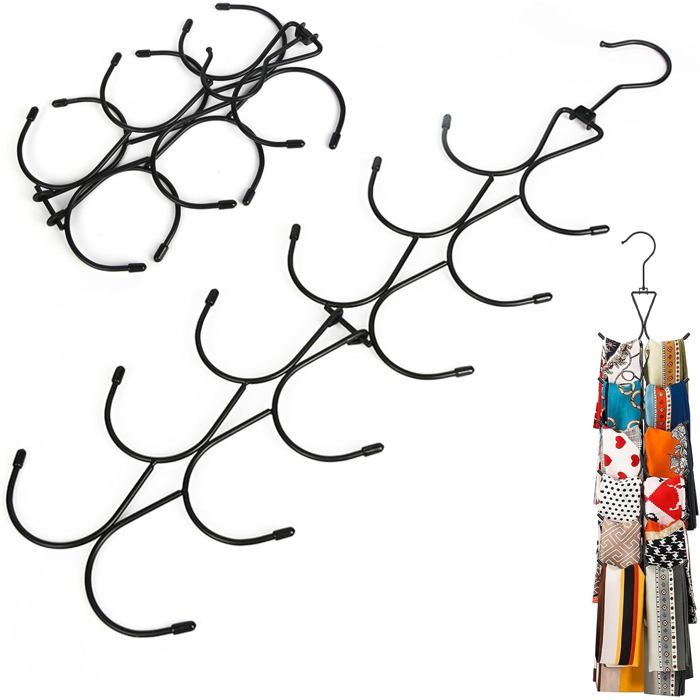 1 Cintre Foulard avec 12 crochets pliable crochet rotatif 360° pour écharpes ceintures cravates châles. Idéal pour placard. No