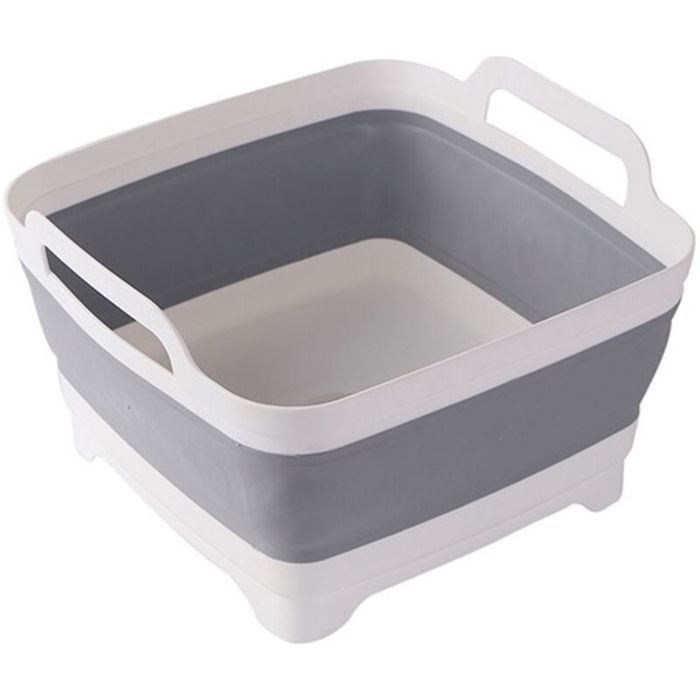 Lavabo Pliable 9L avec Bouchon & Poignées – Idéal Camping Cuisine Extérieure Légumes & Vaisselle – Gris