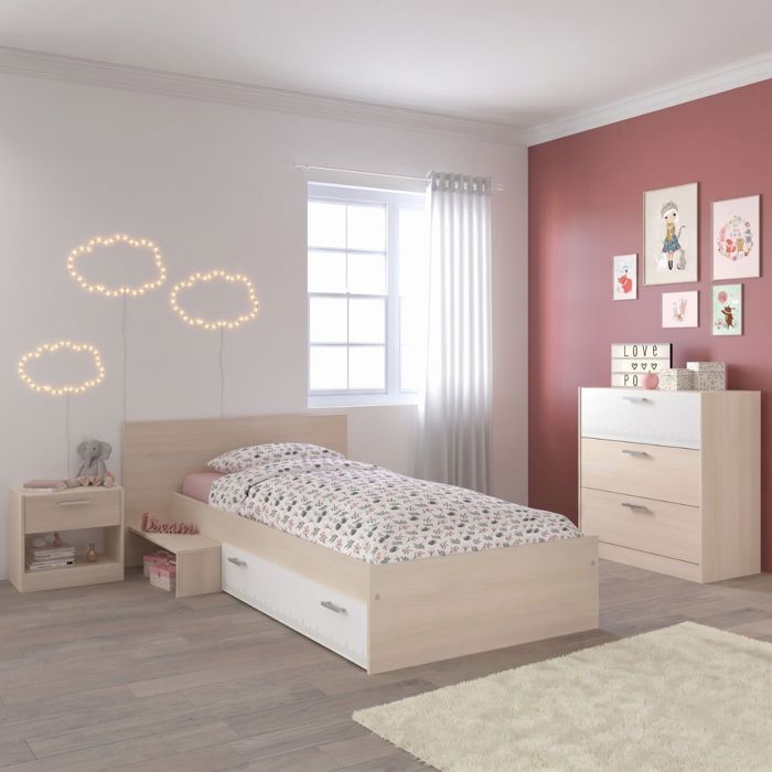 Chambre lit 90x190 avec 1 chevet et 1 commode - CHARLINE Chambre lit 90x190 avec 1 chevet et 1 commode - CHARLINE