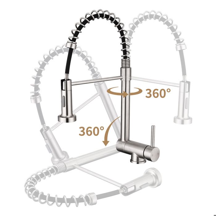 Mitigeur de Cuisine Rabattable Brossé Robinet Cuisine à Ressort avec Douchette 2 Modes Robinet Évier Pliable Rotatif à 360°