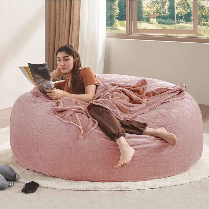 WOVREO Pouf poire 6FT adulte rose pliable housse lavable assise modulable 150 x 150 x 60 cm