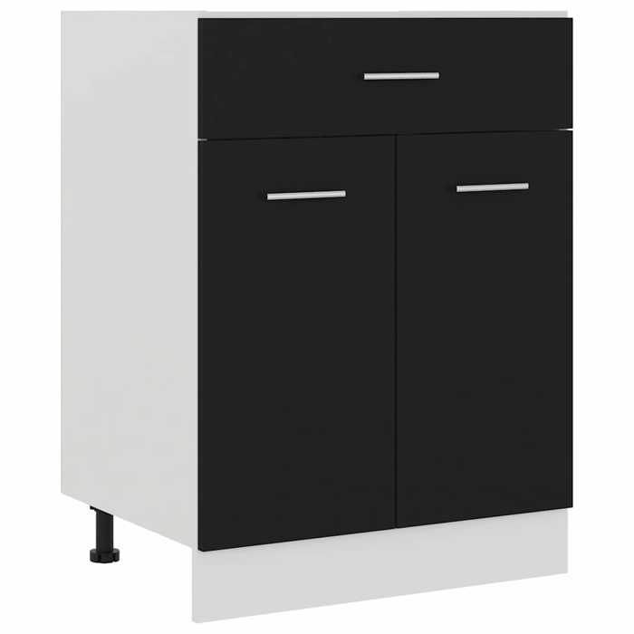 vidaXL Armoire à Tiroirs Lyon Noir 60 x 46 x 815 cm en Bois d’ingénierie avec rangement vaisselle et ustensiles pour Cuisine 9348