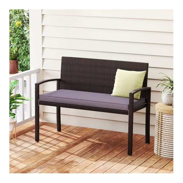 100 cm banc de jardin 2 places en résine tressée avec coussin pour patio véranda et bord de piscine