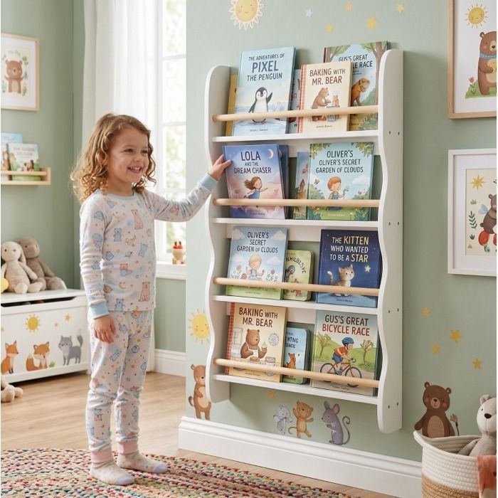 ULEVR bibliothèque enfant 4 niveaux étagère à livres murale ou à poser anti-basculement blanc 60 x 10 x 98 cm