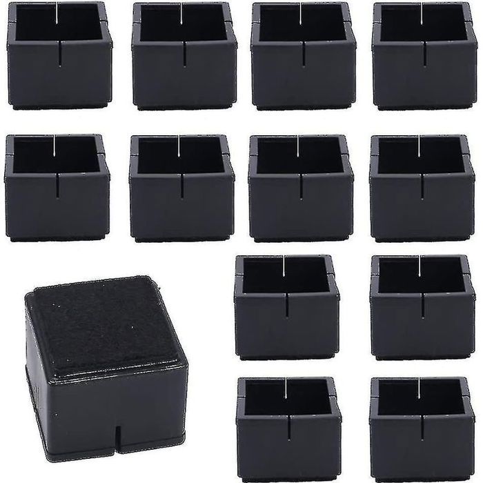 12 protège-pieds carrés 42-48mm avec feutre anti-rayures pour chaises tables et canapés