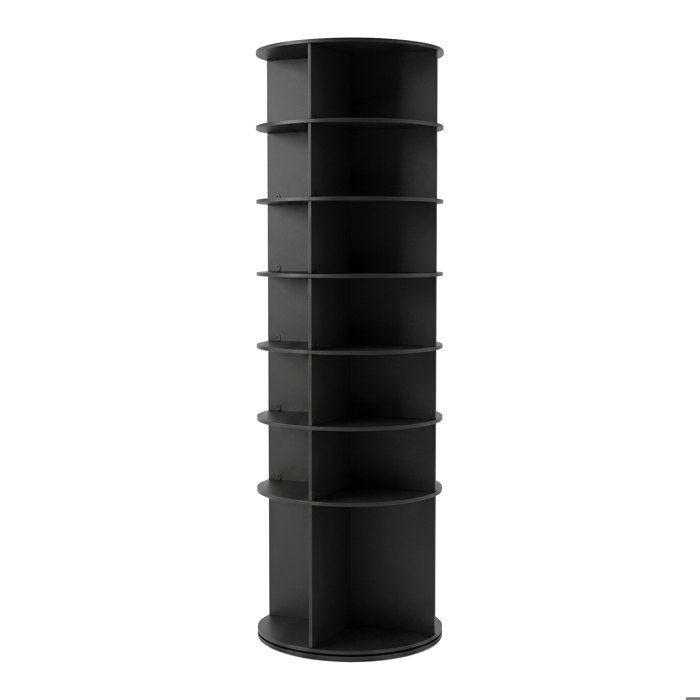 Ryuen - Meuble à chaussures vertical à 7 étagères H184 cm pour 28 paires avec base ronde pivotante manuelle à 360° Noir