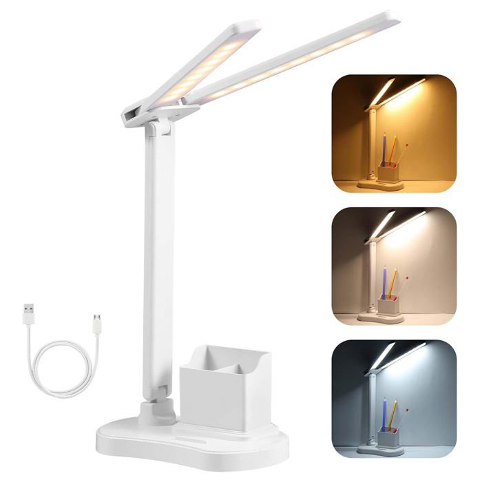 Lampe de Bureau LED 3 Luminosité 3 Couleurs Lampe Bureau Protection Yeux Lumiere Bureau Alimentation USB - Micro Lire Pliable