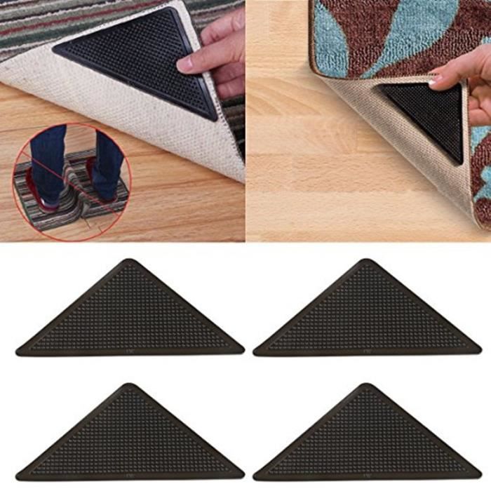 Patins antidérapants Autocollant Anti-dérapant pour tapis 8 pièces Noir  (Épais pour 4pcs, Mince pour 4pcs) - Cdiscount Maison