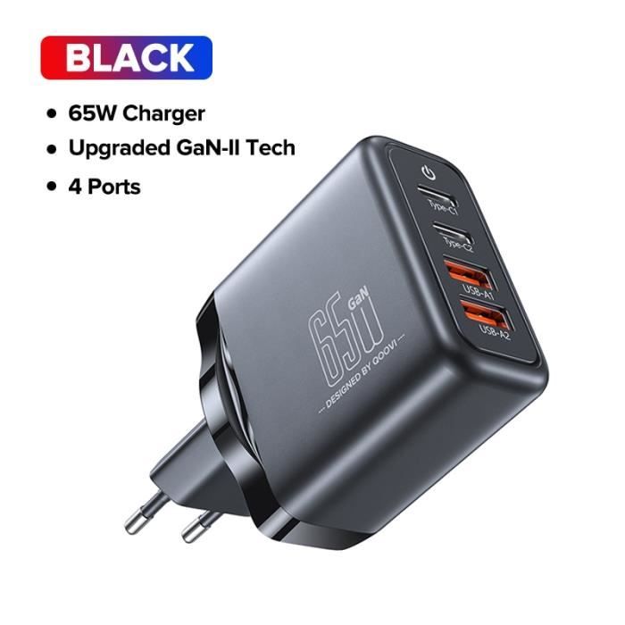 65W GaN Noir-chargeur GaN USB type-c 65W Quick Charge 4.0 PD, pour  ordinateur portable, Macbook, iPhone14, X