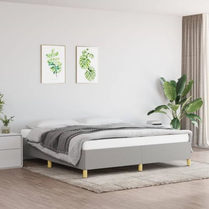 Cadre de lit - AKOZON - 180x200 cm - Tissu gris clair - 2 places - Montage facile