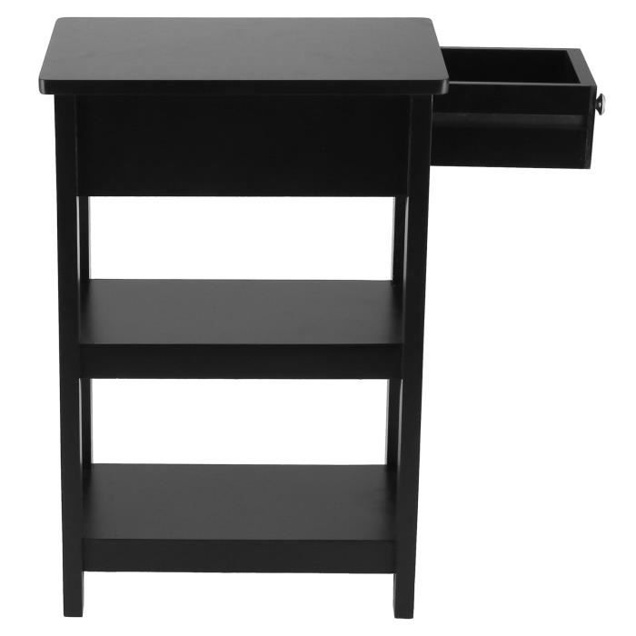 Table D'appoint 2 Niveaux DIVCHI - Noir - Table Chevet/bureau - Rangement Petit Espace
