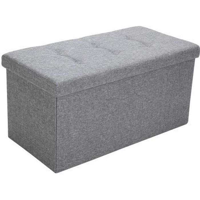 Pouf Cube Avec Rangement - 30x30x30 Cm - Tissu Lin - Pliable Et Léger (1.5kg) - Pour Salon, Chambre, Entrée - Noir